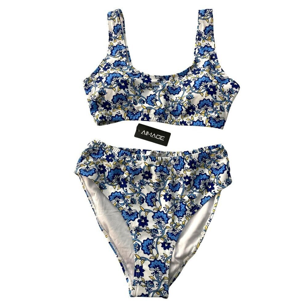 AI'MAGE Bikini Set Sporty Swimsuit Two Piece Tank High Waist Bathing Suit Sz Med